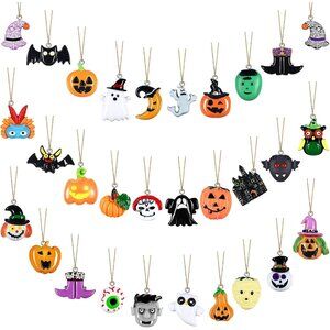 30 Pieces Miniature Halloween Ornaments Resin Charm Pendant Assorted Halloween O